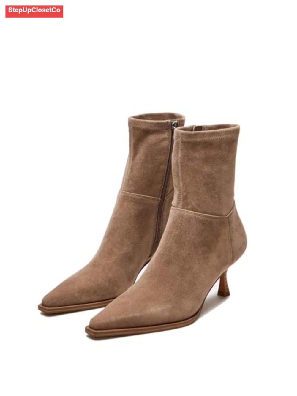 Women's Kitten Heel Ankle Boots Pointed Toe Suede Side Zipper Booties